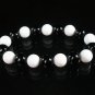 Women 7inch Polished Tibet & Nepal Stone White Black Beads Bracelet WZ2144-10M