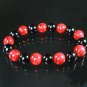 Women 7inch Polished Tibet & Nepal Stone Black Red Veins Beads Bracelet WZ2145-10M