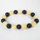 Women 7inch Polished Tibet & Nepal Stone Black Light Yellow Beads Bracelet WZ2146-10M