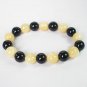 Women 7inch Polished Tibet & Nepal Stone Black Light Yellow Beads Bracelet WZ2146-10M