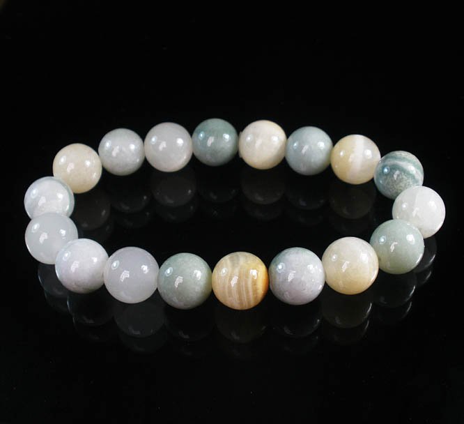Women 7inch Polished Tibet & Nepal Stone Light Yellow LightColor Bead Bracelet WZ2150-10M