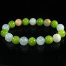 Women 7inch Polished Tibet & Nepal Stone Light White Olive Green Bead Bracelet WZ2151-10M