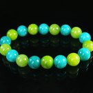 Women 7inch Polished Tibet & Nepal Stone Green Olive Green Beads Bracelet WZ2158-10M