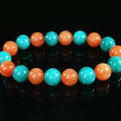 Women 7inch Polished Tibet & Nepal Stone Green Red-Orange Beads Bracelet WZ2160-10M
