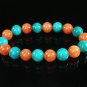 Women 7inch Polished Tibet & Nepal Stone Green Red-Orange Beads Bracelet WZ2160-10M