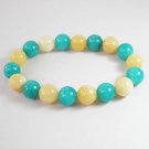 Women 7inch Polished Tibet & Nepal Stone Green Light Yellow Beads Bracelet WZ2161-10M