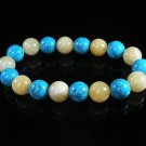 Women 7inch Polished Tibet & Nepal Stone Light Yellow Baby Blue Beads Bracelet WZ2163-10M