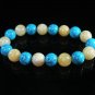 Women 7inch Polished Tibet & Nepal Stone Light Yellow Baby Blue Beads Bracelet WZ2163-10M