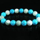 Women 7inch Polished Tibet & Nepal Stone Light Color Baby Blue Beads Bracelet WZ2164-10M