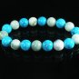 Women 7inch Polished Tibet & Nepal Stone Light Color Baby Blue Beads Bracelet WZ2164-10M