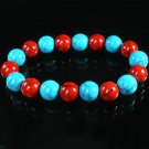 Women 7inch Polished Tibet & Nepal Stone Baby Blue Red Veins Beads Bracelet WZ2165-10M
