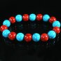 Women 7inch Polished Tibet & Nepal Stone Baby Blue Red Veins Beads Bracelet WZ2165-10M