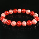 Women 7inch Polished Tibet & Nepal Stone Red Pink Veins Beads Bracelet WZ2166-10M