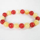 Women 7inch Polished Tibet & Nepal Stone Light Yellow Red Veins Beads Bracelet WZ2167-10M
