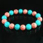 Women 7inch Polished Tibet & Nepal Stone Green Pink Veins Beads Bracelet WZ2170-10M