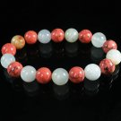 Women 7inch Polished Tibet & Nepal Stone Light White Pink Veins Beads Bracelet WZ2173-10M