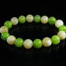 Women 7inch Polished Tibet & Nepal Stone Light Yellow OliveGreen Bead Bracelet WZ2176-10M