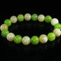 Women 7inch Polished Tibet & Nepal Stone Light Yellow OliveGreen Bead Bracelet WZ2176-10M