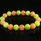 Women 7inch Polished Tibet & Nepal Stone Olive Green Red-Orange Beads Bracelet WZ2179-10M