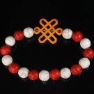 Charming Turquoise Colorful ORANGE Chinese Knot Bead WHITE RED Veins Beads Stretch Bracelet ZZ2685