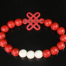 Charming Turquoise Colorful Chinese RED Knot Bead WHITE RED Veins Beads Stretch Bracelet ZZ2691