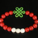 Charming Turquoise Colorful Chinese GREEN Knot Bead WHITE RED Veins Beads Stretch Bracelet ZZ2693