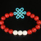 Charming Turquoise Colorful Chinese BABY BLUE Knot WHITE RED  Veins Beads Stretch Bracelet ZZ2695