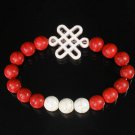 Charming Turquoise Colorful Chinese WHITE Knot Bead WHITE RED Veins Beads Stretch Bracelet ZZ2696