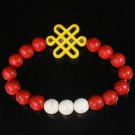 Charming Turquoise Chinese YELLOW Knot Bead WHITE RED Veins Beads Stretch Bracelet ZZ2697