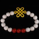 Charming Turquoise Chinese YELLOW Knot Bead WHITE RED Veins Beads Stretch Bracelet ZZ2698