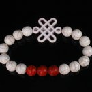 Charming Turquoise Colorful Chinese WHITE Knot Bead WHITE RED  Veins Beads Stretch Bracelet ZZ2702