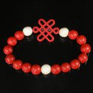 Charming Turquoise Colorful Chinese RED Knot Bead WHITE RED Veins Beads Stretch Bracelet ZZ2708