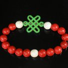 Charming Turquoise Colorful Chinese GREEN Knot Bead WHITE RED Veins Beads Stretch Bracelet ZZ2713