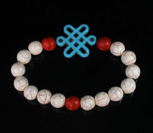 Charming Turquoise Colorful Chinese BABY BLUE Knot WHITE RED Veins Beads Stretch Bracelet ZZ2720