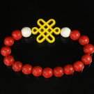 Charming Turquoise Colorful Chinese YELLOW Knot Bead WHITE RED Veins Beads Stretch Bracelet ZZ2724
