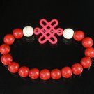 Charming Turquoise Colorful Chinese PINK Knot Bead WHITE RED Veins Beads Stretch Bracelet ZZ2725