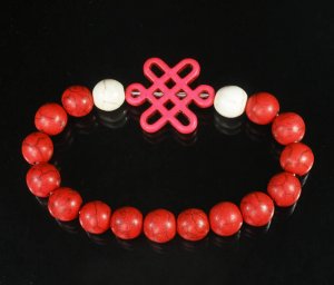 Charming Turquoise Colorful Chinese PINK Knot Bead WHITE RED Veins Beads Stretch Bracelet ZZ2725