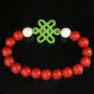 Charming Turquoise Colorful Chinese GREEN Knot Bead WHITE RED Veins Beads Stretch Bracelet ZZ2726