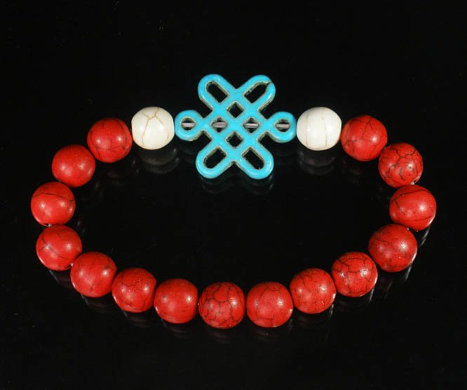 Charming Turquoise Colorful Chinese BABY BLUE Knot WHITE RED Veins Beads Stretch Bracelet ZZ2728