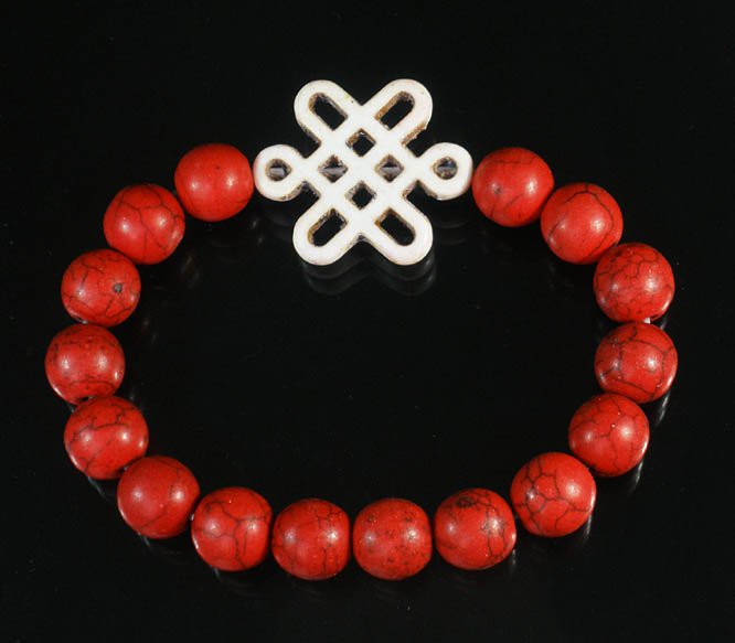Charming Turquoise Colorful Chinese WHITE Knot Bead RED Veins Beads Stretch Bracelet ZZ2742