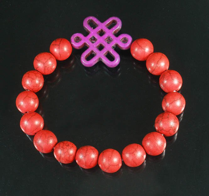 Charming Turquoise Colorful Chinese PURPLE Knot Bead RED Veins Beads Stretch Bracelet ZZ2744