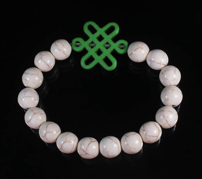 Charming Turquoise Colorful Chinese GREEN Knot Bead WHITE Veins Beads Stretch Bracelet ZZ2748