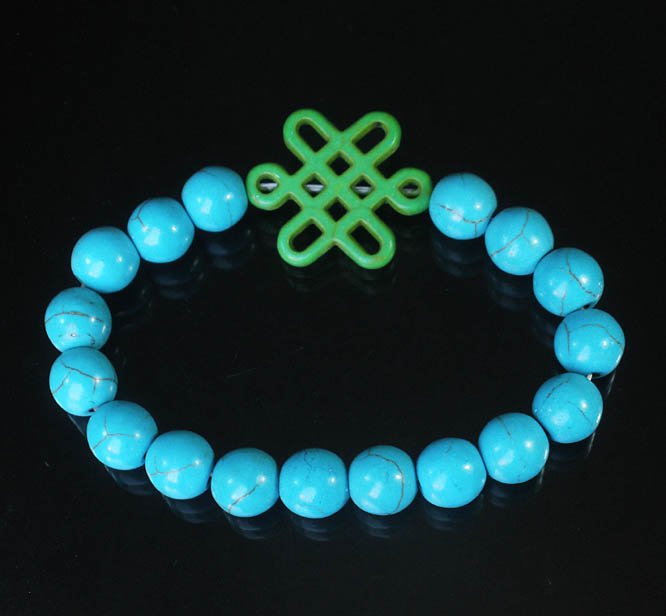 Charming Turquoise Colorful Chinese GREEN Knot Bead BLUE Veins Beads Stretch Bracelet ZZ2759
