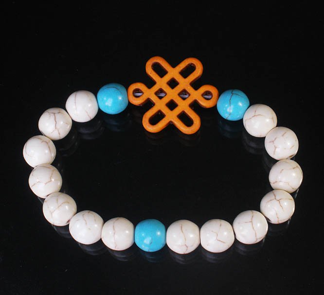 Charming Turquoise Colorful Chinese ORANGE Knot WHITE BLUE Veins Beads Stretch Bracelet ZZ2761