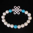 Charming Turquoise Colorful Chinese WHITE Knot Bead WHITE BLUE Veins Beads Stretch Bracelet ZZ2764
