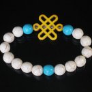 Charming Turquoise Colorful Chinese YELLOW Knot Bead WHITE BLUE Veins Beads Stretch Bracelet ZZ2766