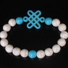 Charming Turquoise Colorful Chinese BABY BLUE Knot WHITE BLUE Veins Beads Stretch Bracelet ZZ2767