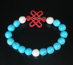 Charming Turquoise Colorful Chinese RED Knot Bead WHITE BLUE Veins Beads Stretch Bracelet ZZ2774