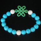 Charming Turquoise Colorful Chinese GREEN Knot Bead WHITE BLUE Veins Beads Stretch Bracelet ZZ2775