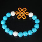 Charming Turquoise Colorful Chinese ORANGE Knot Bead WHITE BLUE Veins Beads Stretch Bracelet ZZ2776